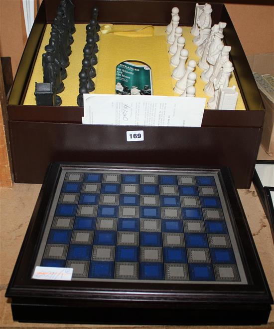 A Wade ceramic chess set and a pewter chess set